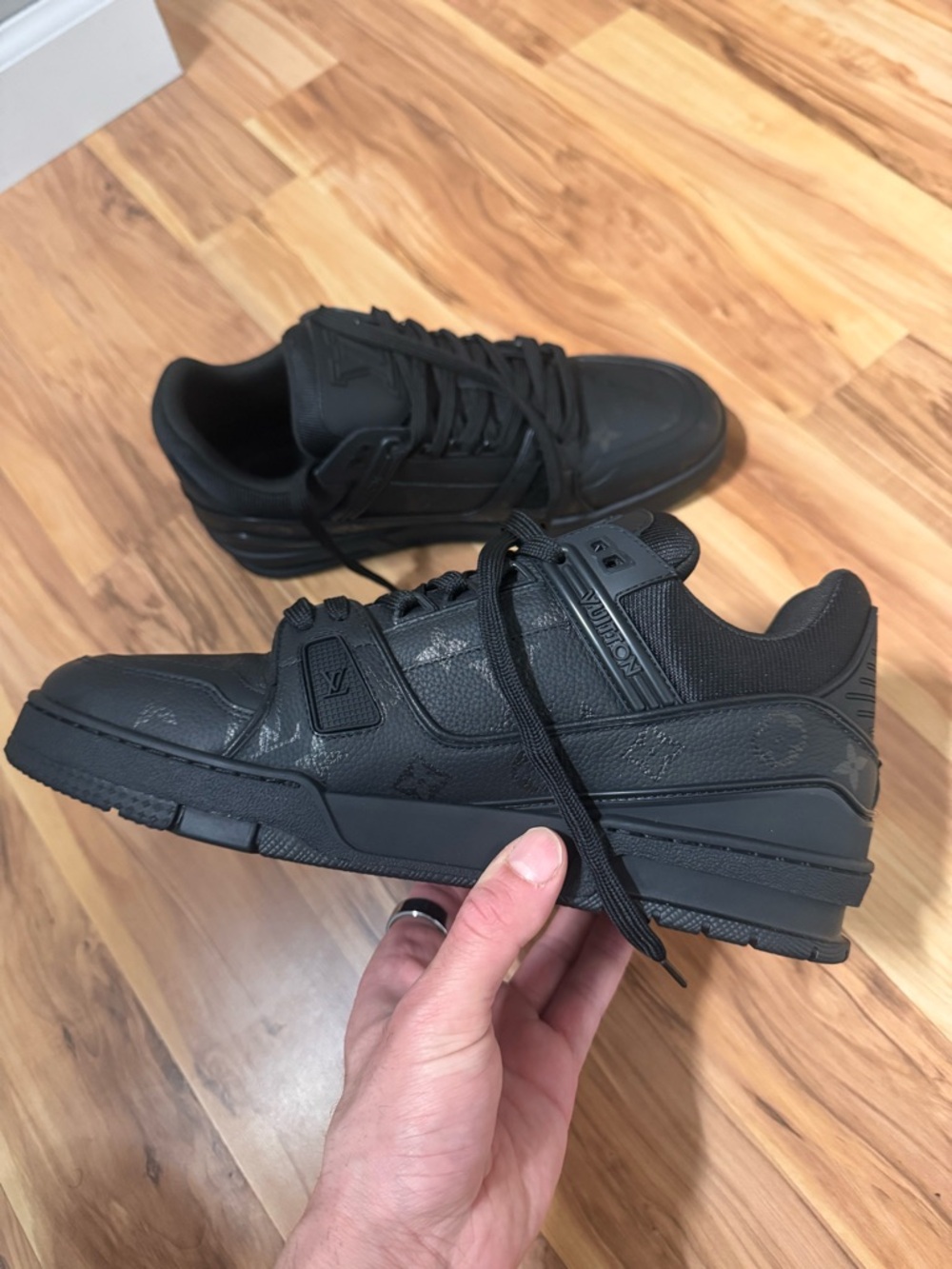 Louis Vuitton All-Black Men’s Low-Top Monogram Sneakers used size 9